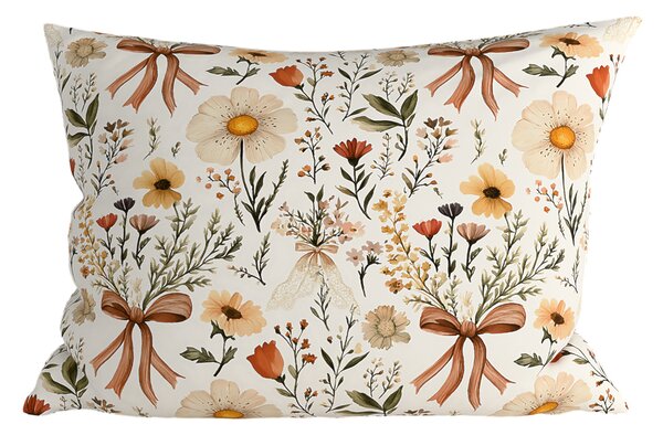 Polibawełniana poszewka na poduszkę FLORAL RIBBON POLY 70x90 cm, kremowy
