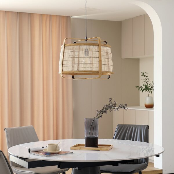 Lampa Wisząca Lindby, Liriana, ściemnialny, drewniany, salon, bambus, dworkowy | rustykalny