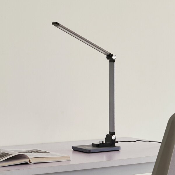 Lampa Stołowa Lindby, Valtaris, ściemnialny, metaliczny, gabinet | pracownia, tworzywo sztuczne, nowoczesny