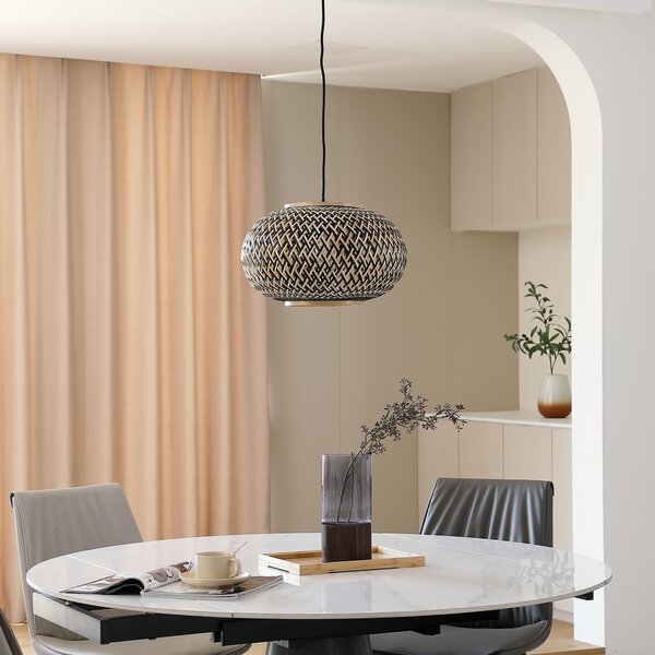 Lampa Wisząca Lindby, Nerys, ściemnialny, drewniany, salon, drewno