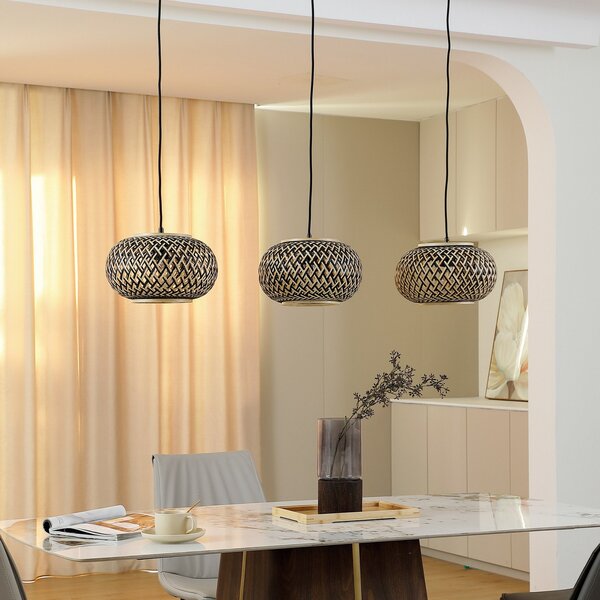 Lampa Wisząca Lindby, Nerys, ściemnialny, drewniany, kuchnia, drewno