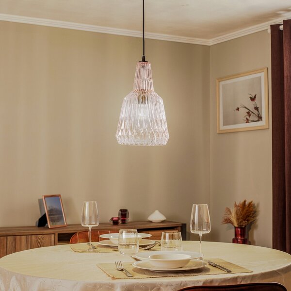 Lampa Wisząca Lindby, Belarion, ściemnialny, pudrowy róż, salon, szkło, vintage