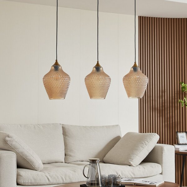 Lampa Wisząca Lindby, Drakar, ściemnialny, beżowy, kuchnia, szkło, vintage