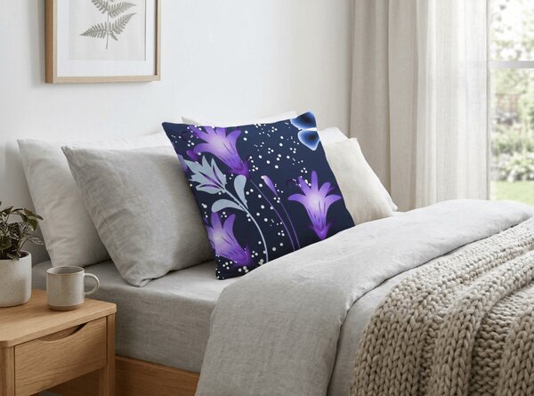 Poszewka na poduszkę z mikrofibry VIOLET BUTTERFLY 45x45 cm, ciemnoniebieski