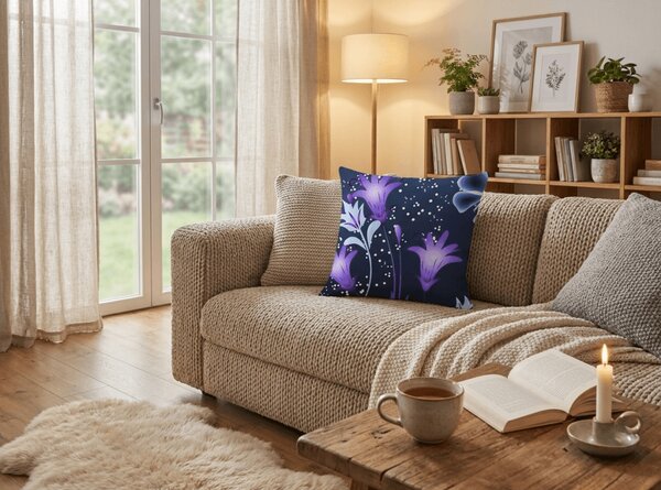 Poszewka na poduszkę z mikrofibry VIOLET BUTTERFLY 45x45 cm, ciemnoniebieski