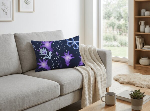 Poszewka na poduszkę z mikrofibry VIOLET BUTTERFLY 50x70 cm, ciemnoniebieski