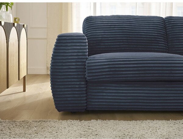 Ciemnoniebieska sztruksowa rozkładana sofa do spania 220 cm Hugo – Bobochic Paris
