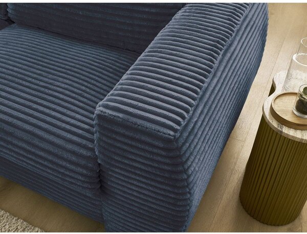 Ciemnoniebieska sztruksowa rozkładana sofa do spania 220 cm Hugo – Bobochic Paris