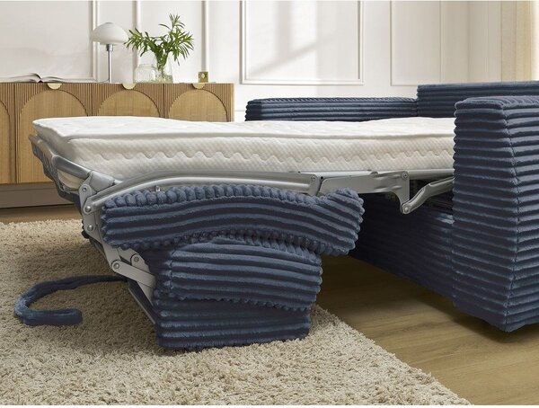 Ciemnoniebieska sztruksowa rozkładana sofa do spania 220 cm Hugo – Bobochic Paris