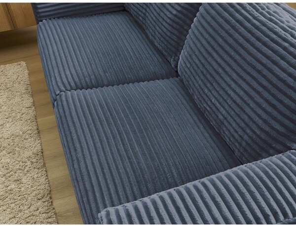 Ciemnoniebieska sztruksowa rozkładana sofa do spania 220 cm Hugo – Bobochic Paris