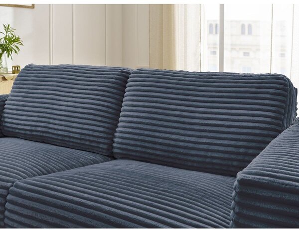 Ciemnoniebieska sztruksowa rozkładana sofa do spania 220 cm Hugo – Bobochic Paris