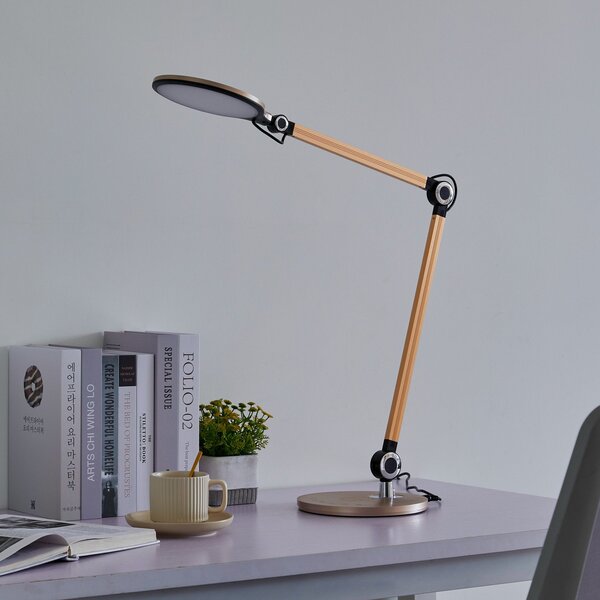 Lampa Stołowa Lindby, Nyxaris, ściemnialny, złoty | mosiężny, gabinet | pracownia, tworzywo sztuczne, nowoczesny