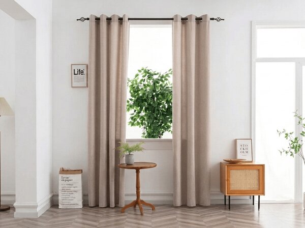Zasłona TAVIO 140x250 cm, jasnobeżowa Zawieszanie: Metalowe pierścienie