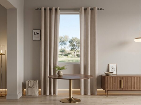 Zasłona TAVIO 140x250 cm, jasnobeżowa Zawieszanie: Metalowe pierścienie