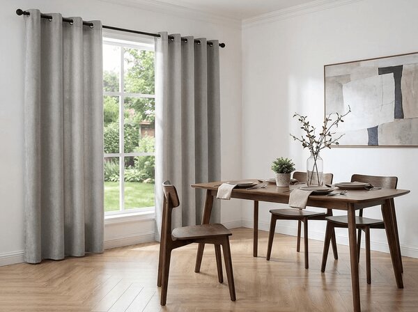 Zasłona TAVIO 140x250 cm, jasnoszara Zawieszanie: Metalowe pierścienie
