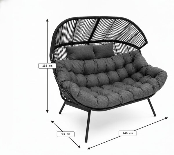 Sofa ogrodowa AURELO dwuosobowa 146 cm, czarna