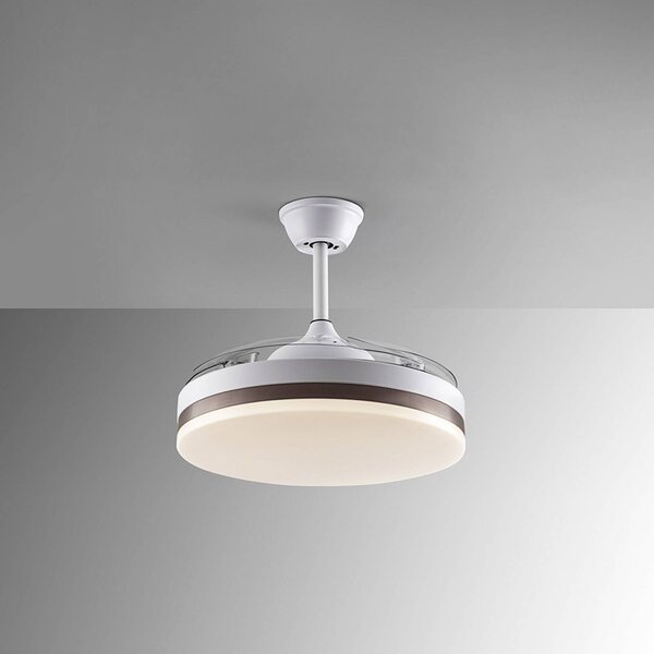 Schuller Valencia Wentylator sufitowy LED Vento biały/brązowy/dymny Ø 100 cm cichy Vento, możliwość ściemniania, aluminiowy / szary / cynkowy, salon / jadalnia, metal, nowoczesny