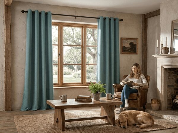 Zasłona zaciemniająca DREAM VELVET 140x270 cm, niebieskozielona Zawieszanie: Taśma z wiązaniami