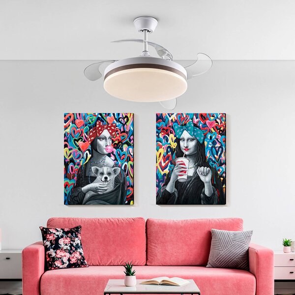 Schuller Valencia Wentylator sufitowy LED Vento biały/brązowy/dymny Ø 100 cm cichy Vento, możliwość ściemniania, aluminiowy / szary / cynkowy, salon / jadalnia, metal, nowoczesny