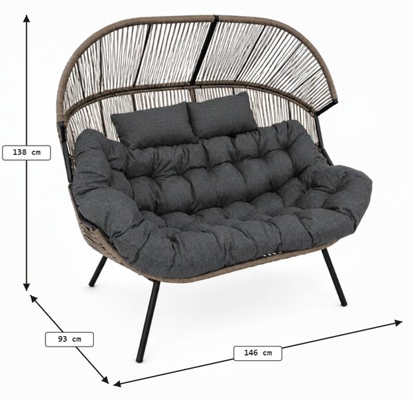 Ogrodowa sofa AURELO dwuosobowa 146 cm, brązowa