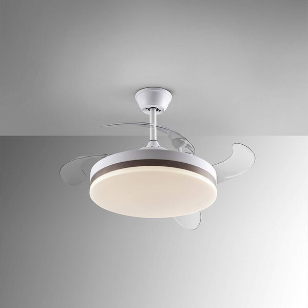 Schuller Valencia Wentylator sufitowy LED Vento biały/brązowy/dymny Ø 100 cm cichy Vento, możliwość ściemniania, aluminiowy / szary / cynkowy, salon / jadalnia, metal, nowoczesny