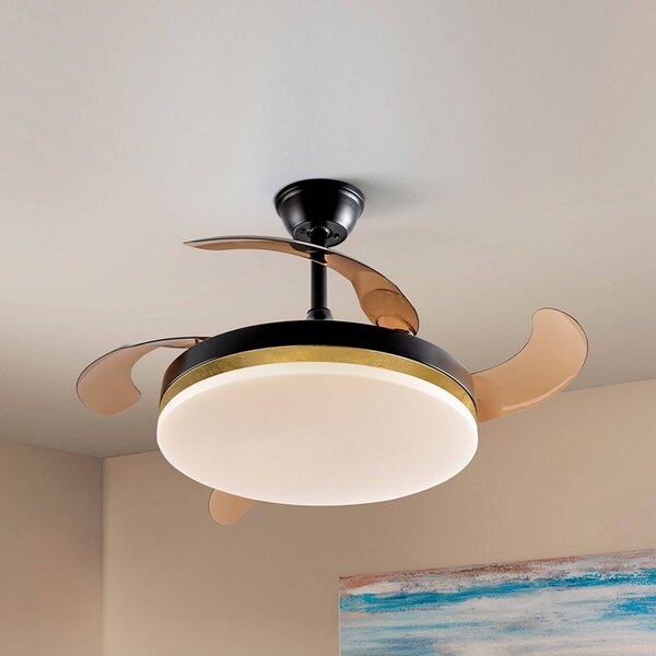 Schuller Valencia Wentylator sufitowy LED Vento czarny/złoty/dymny Ø 100 cm cichy Vento, możliwość ściemniania, aluminiowy / szary / cynkowy, salon / jadalnia, metal, nowoczesny