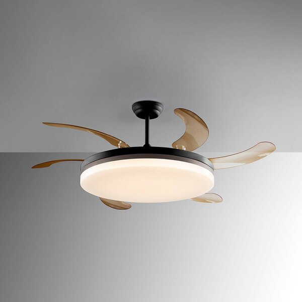 Schuller Valencia Wentylator sufitowy LED Vento czarny/brązowy/dymny Ø 150, cichy Vento, możliwość ściemniania, aluminiowy / szary / cynkowy, salon / jadalnia, metal, nowoczesny