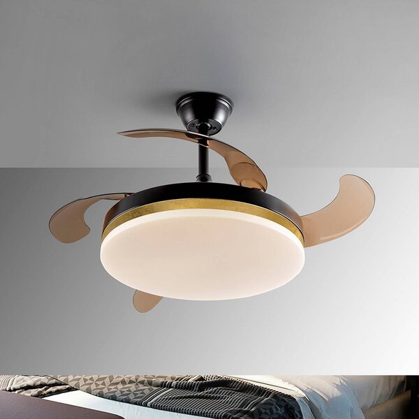 Schuller Valencia Wentylator sufitowy LED Vento czarny/złoty/dymny Ø 100 cm cichy Vento, możliwość ściemniania, aluminiowy / szary / cynkowy, salon / jadalnia, metal, nowoczesny