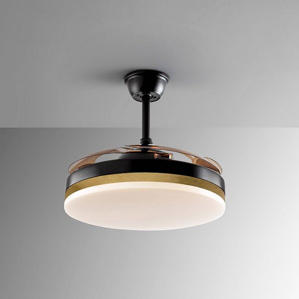 Schuller Valencia Wentylator sufitowy LED Vento czarny/złoty/dymny Ø 100 cm cichy Vento, możliwość ściemniania, aluminiowy / szary / cynkowy, salon / jadalnia, metal, nowoczesny