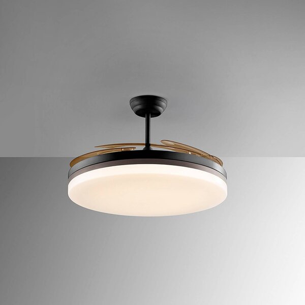 Schuller Valencia Wentylator sufitowy LED Vento czarny/brązowy/dymny Ø 150, cichy Vento, możliwość ściemniania, aluminiowy / szary / cynkowy, salon / jadalnia, metal, nowoczesny