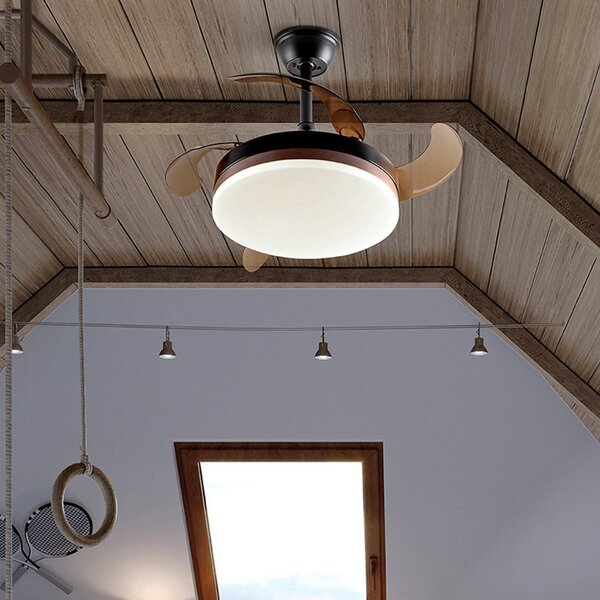 Schuller Valencia Wentylator sufitowy LED Vento czarny/brązowy/dymny Ø 90 cm cichy Vento, możliwość ściemniania, aluminiowy / szary / cynkowy, salon / jadalnia, metal, nowoczesny