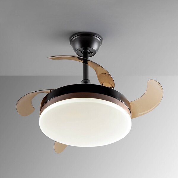 Schuller Valencia Wentylator sufitowy LED Vento czarny/brązowy/dymny Ø 90 cm cichy Vento, możliwość ściemniania, aluminiowy / szary / cynkowy, salon / jadalnia, metal, nowoczesny