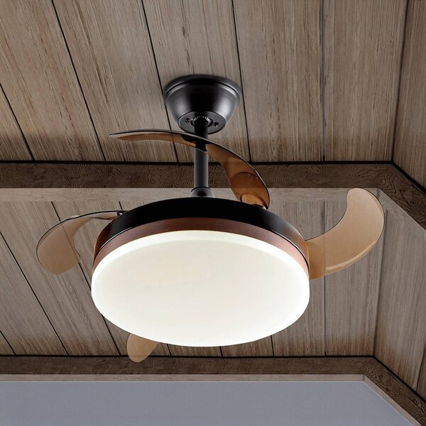 Schuller Valencia Wentylator sufitowy LED Vento czarny/brązowy/dymny Ø 90 cm cichy Vento, możliwość ściemniania, aluminiowy / szary / cynkowy, salon / jadalnia, metal, nowoczesny