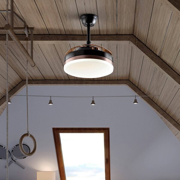 Schuller Valencia Wentylator sufitowy LED Vento czarny/brązowy/dymny Ø 90 cm cichy Vento, możliwość ściemniania, aluminiowy / szary / cynkowy, salon / jadalnia, metal, nowoczesny