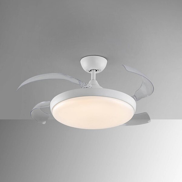 Schuller Valencia Wentylator sufitowy LED Venturi biały/przezroczysty DC, Ø 106 cm cichy Venturi, możliwość ściemniania, przezroczysty / transparentny, salon / jadalnia, metal, nowoczesny