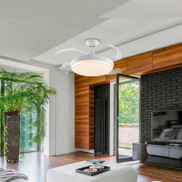 Schuller Valencia Wentylator sufitowy LED Venturi biały/przezroczysty DC, Ø 106 cm cichy Venturi, możliwość ściemniania, przezroczysty / transparentny, salon / jadalnia, metal, nowoczesny