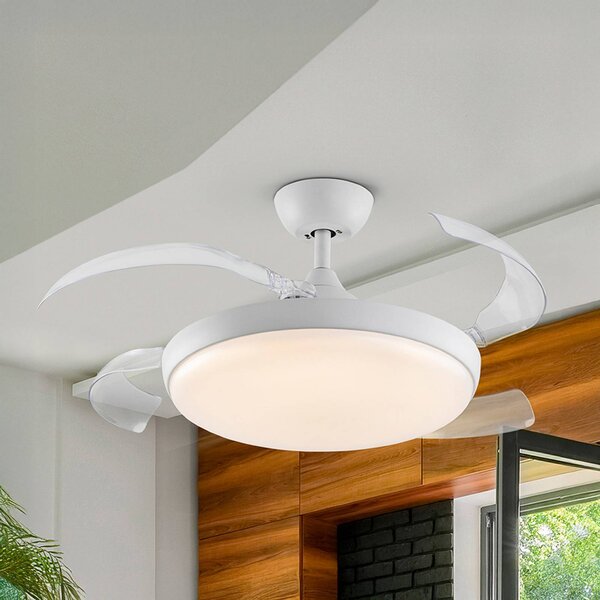 Schuller Valencia Wentylator sufitowy LED Venturi biały/przezroczysty DC, Ø 106 cm cichy Venturi, możliwość ściemniania, przezroczysty / transparentny, salon / jadalnia, metal, nowoczesny