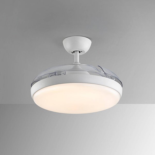 Schuller Valencia Wentylator sufitowy LED Venturi biały/przezroczysty DC, Ø 106 cm cichy Venturi, możliwość ściemniania, przezroczysty / transparentny, salon / jadalnia, metal, nowoczesny