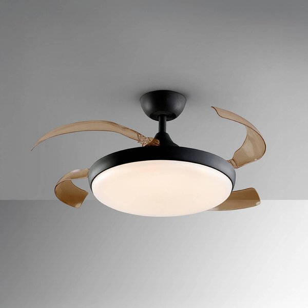 Schuller Valencia Wentylator sufitowy LED Venturi czarny/dymny DC Ø 106 cm cichy Venturi, możliwość ściemniania, aluminiowy / szary / cynkowy, salon / jadalnia, metal, nowoczesny