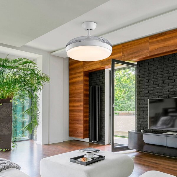 Schuller Valencia Wentylator sufitowy LED Venturi biały/przezroczysty DC, Ø 106 cm cichy Venturi, możliwość ściemniania, przezroczysty / transparentny, salon / jadalnia, metal, nowoczesny