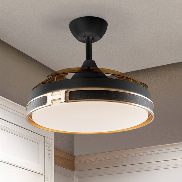 Schuller Valencia Wentylator sufitowy LED Herón czarny/złoty/dymny Ø 106 cm cichy Herón, możliwość ściemniania, aluminiowy / szary / cynkowy, salon / jadalnia, metal, nowoczesny