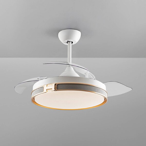 Schuller Valencia Wentylator sufitowy LED Herón biały/złoty/szary/przezroczysty Ø106 cm cichy Herón, możliwość ściemniania, przezroczysty / transparentny, salon / jadalnia, metal, nowoczesny