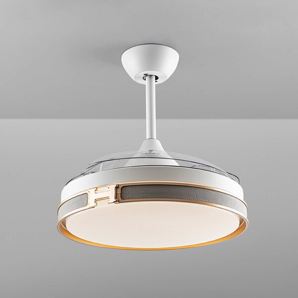 Schuller Valencia Wentylator sufitowy LED Herón biały/złoty/szary/przezroczysty Ø106 cm cichy Herón, możliwość ściemniania, przezroczysty / transparentny, salon / jadalnia, metal, nowoczesny