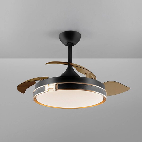 Schuller Valencia Wentylator sufitowy LED Herón czarny/złoty/dymny Ø 106 cm cichy Herón, możliwość ściemniania, aluminiowy / szary / cynkowy, salon / jadalnia, metal, nowoczesny