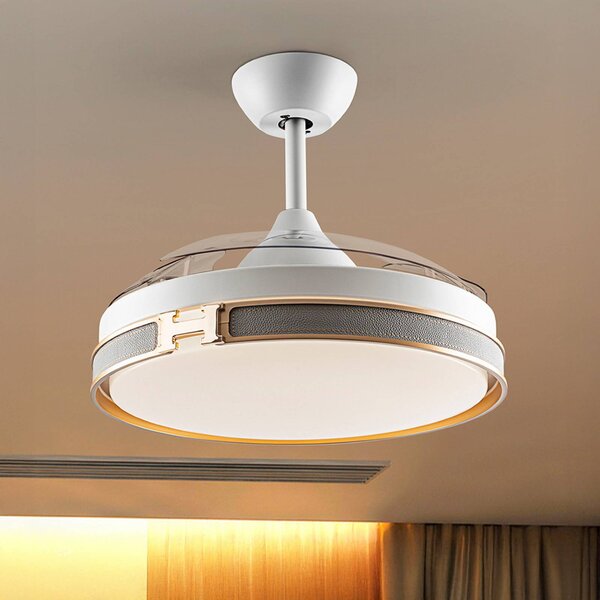 Schuller Valencia Wentylator sufitowy LED Herón biały/złoty/szary/przezroczysty Ø106 cm cichy Herón, możliwość ściemniania, przezroczysty / transparentny, salon / jadalnia, metal, nowoczesny