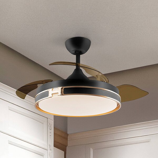 Schuller Valencia Wentylator sufitowy LED Herón czarny/złoty/dymny Ø 106 cm cichy Herón, możliwość ściemniania, aluminiowy / szary / cynkowy, salon / jadalnia, metal, nowoczesny
