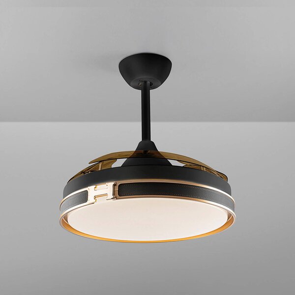 Schuller Valencia Wentylator sufitowy LED Herón czarny/złoty/dymny Ø 106 cm cichy Herón, możliwość ściemniania, aluminiowy / szary / cynkowy, salon / jadalnia, metal, nowoczesny