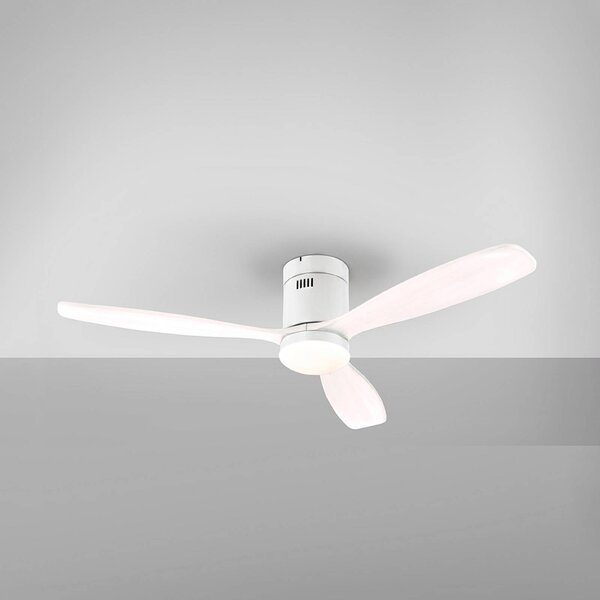 Schuller Valencia Wentylator sufitowy LED Siroco, biały, Ø 132 cm, cichy, CCT możliwość ściemniania, biały / opal, salon / jadalnia, metal, nowoczesny