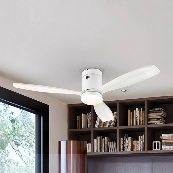 Schuller Valencia Wentylator sufitowy LED Siroco, biały, Ø 132 cm, cichy, CCT możliwość ściemniania, biały / opal, salon / jadalnia, metal, nowoczesny