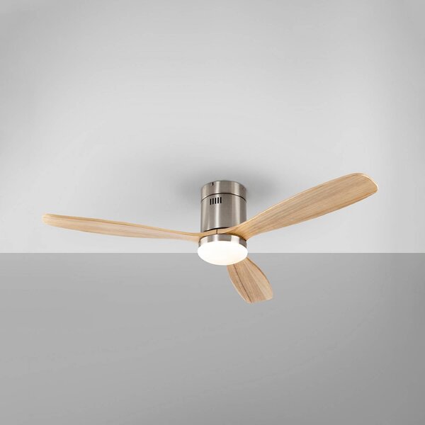 Schuller Valencia Wentylator sufitowy LED Siroco, nikiel/jasne drewno Ø 132 cm cichy możliwość ściemniania, jasne drewno, salon / jadalnia, metal, nowoczesny